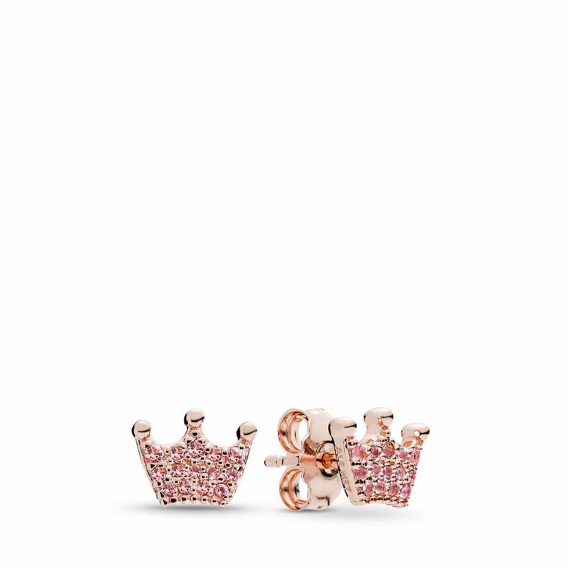 Pandora Rose™ Pink Enchanted Crowns Stud Earrings - Pandora Rose/Pink/Crystal - Canada | KM4124KC